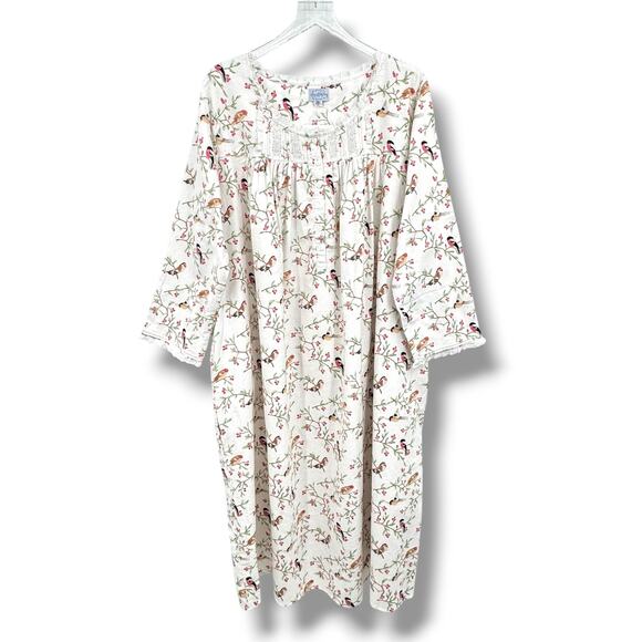 Lanz of Salzburg nightgown 2X flannel 100% cotton novelty bird print maxi NEW - Picture 1 of 15